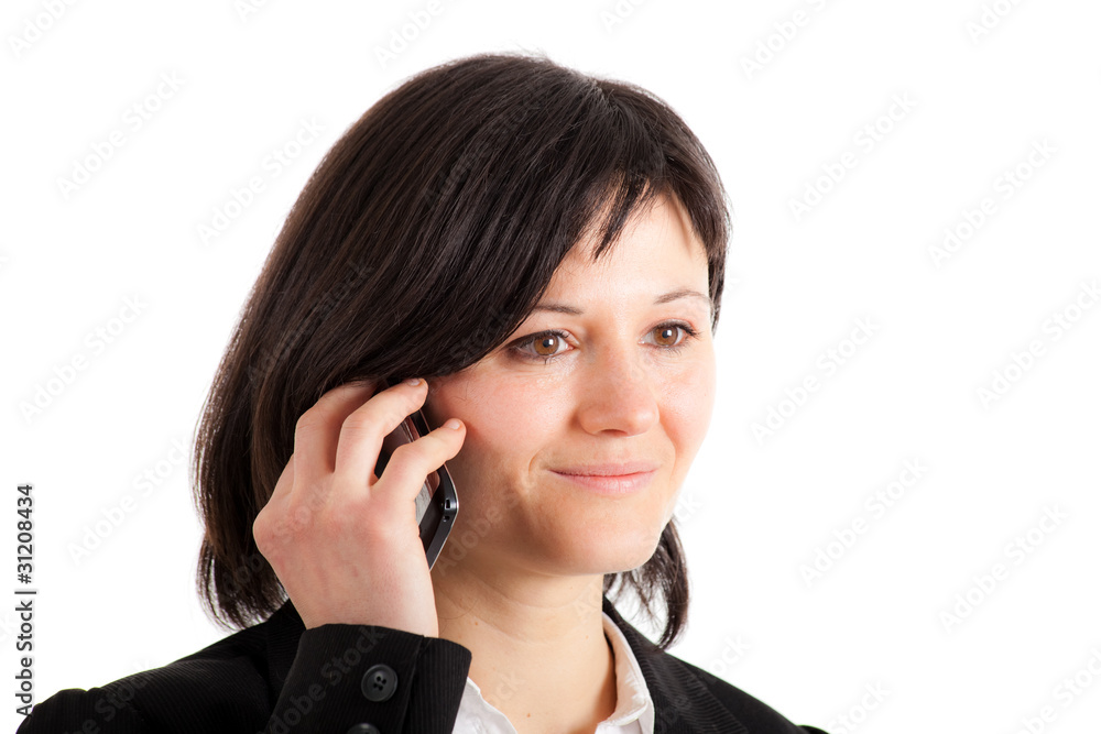 Young woman talking at the phone isolated on white Young woman talking at the phone isolated on white