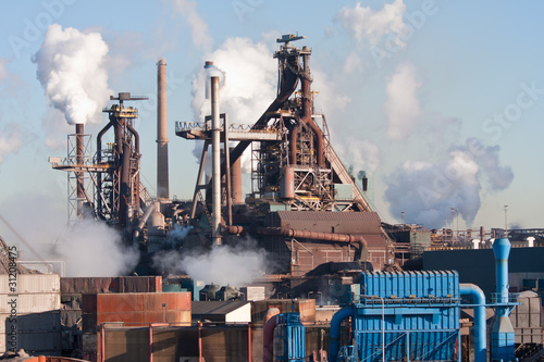 Steel factory with smokestacks