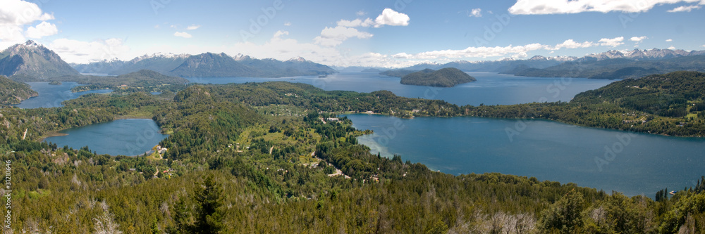 Wide-angle panorama of Lake District, Pueto Panuelo, Argentina