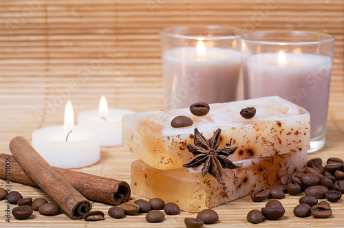 Spa: natural hand-made soap, cinnamon, coffee beans and candles
