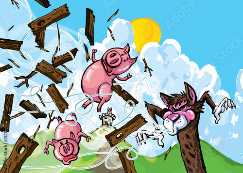 Cartoon of three pigs