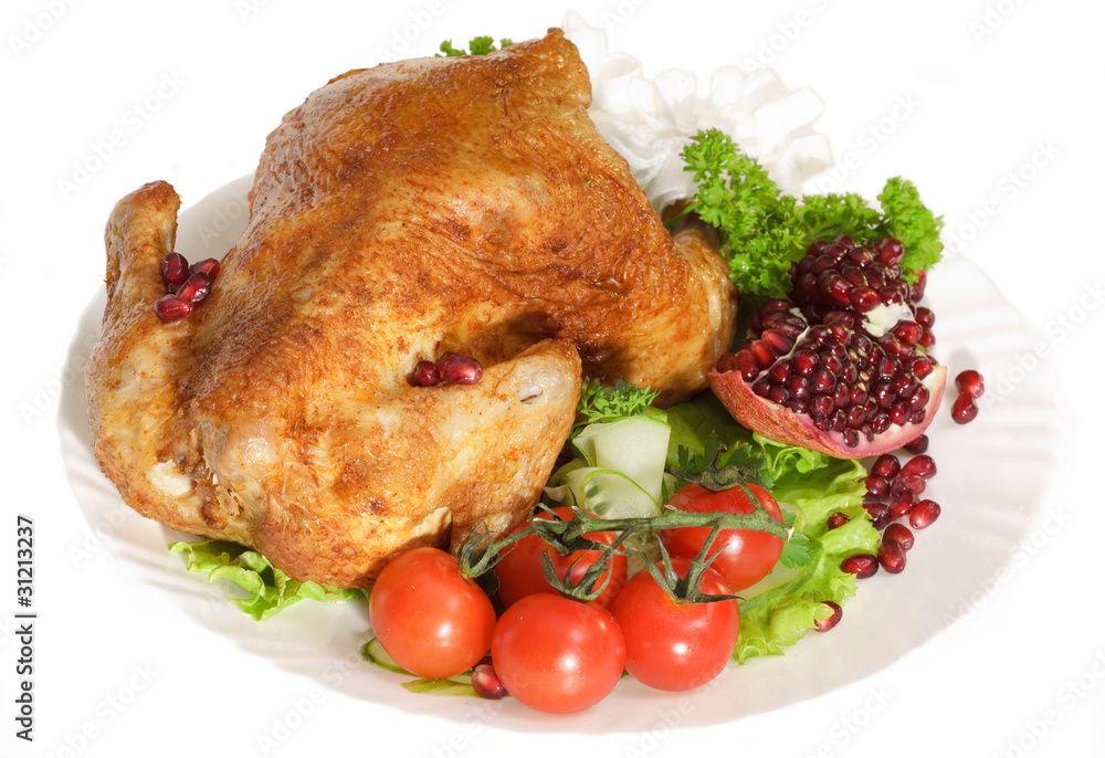 Roast chicken with tomatoes and a pomegranate Roast chicken with tomatoes and a pomegranate