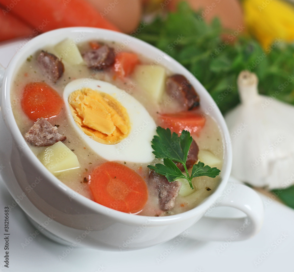 white borscht with eggs and sausage white borscht with eggs and sausage