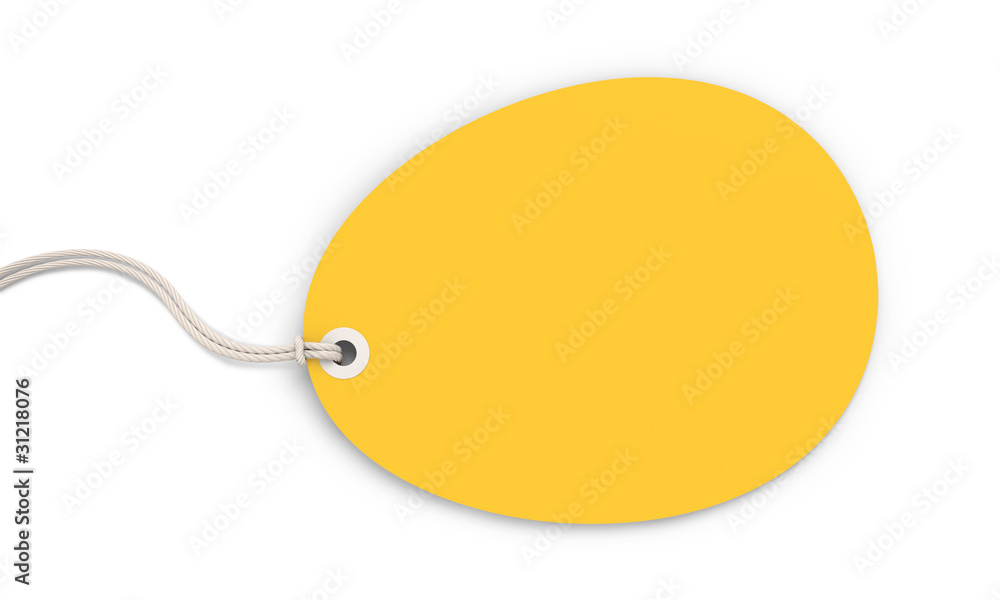 Obraz premium Yellow egg-shaped tag on white background