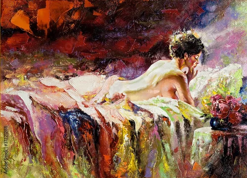 Obraz Naga dziewczyna leży na łóżku