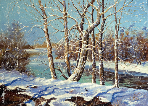Winter landscape on the bank of the river