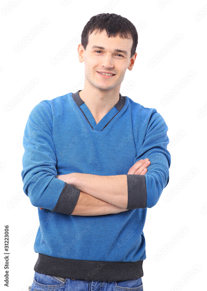 Portait of a handsome young man standing with his Portait of a handsome young man standing with his