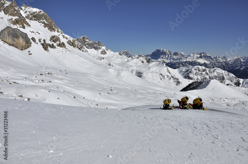 snow cannons at rest, san pellegrino pass