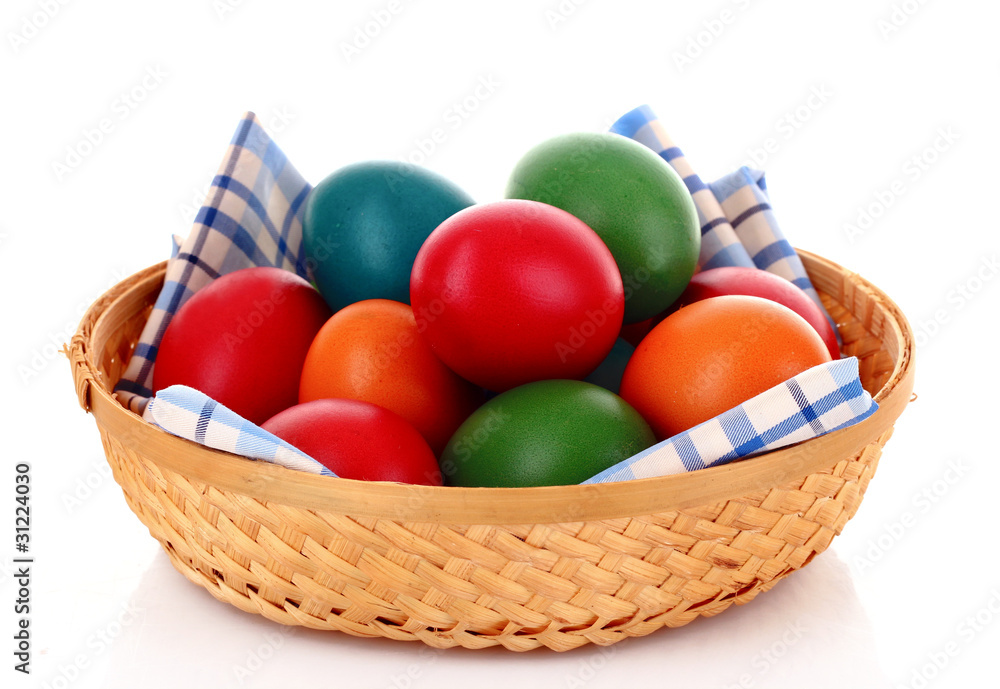 Easter eggs in backet isolated on white Easter eggs in backet isolated on white