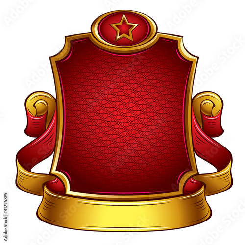 USSR retro style emblem with ribbon and shield.