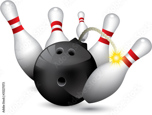 Bowling ball bomb crashing into the pins