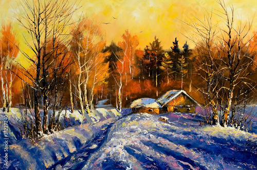 Evening in winter village