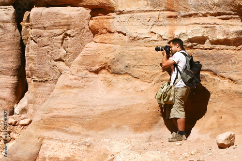 Tourist and Nabatean temple Petra, Jordan