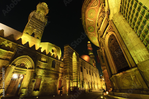 A beautifully lit street in Islamic cairo at night. Cairo, Egypt
