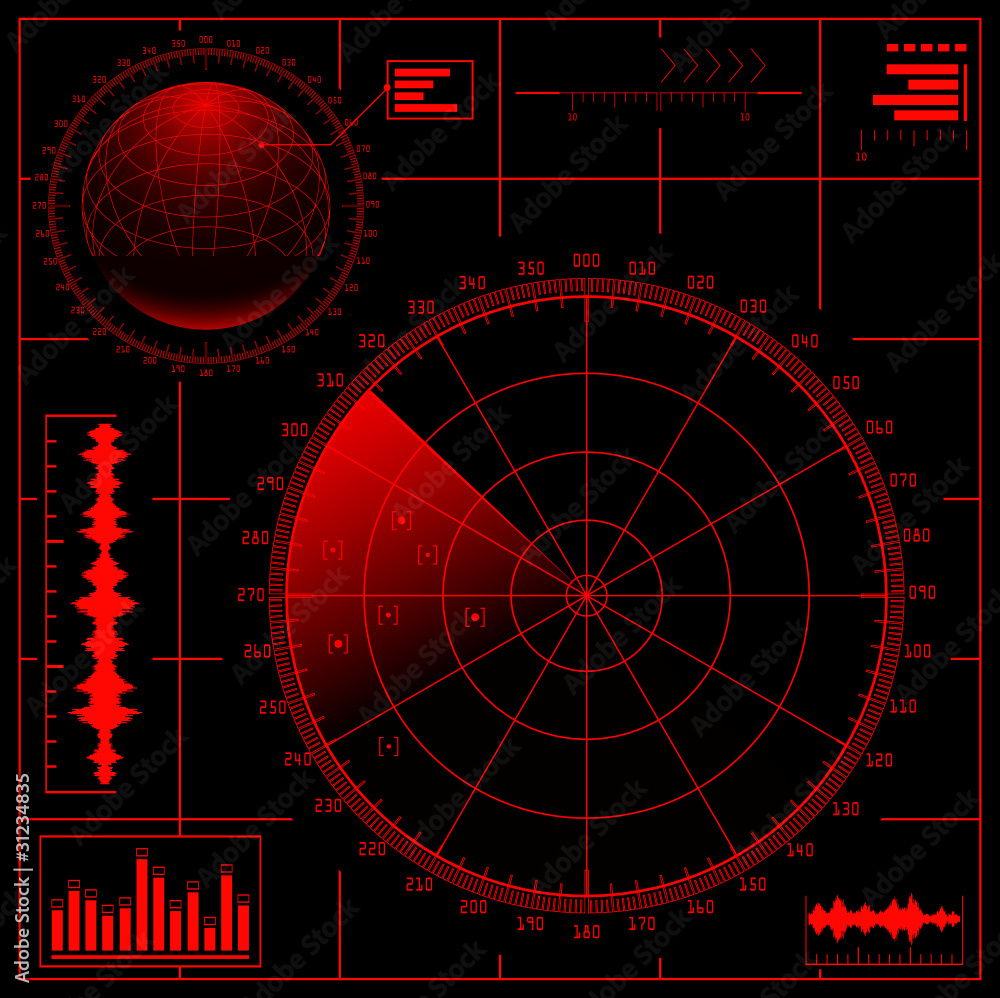 Digital Radar screen with globe