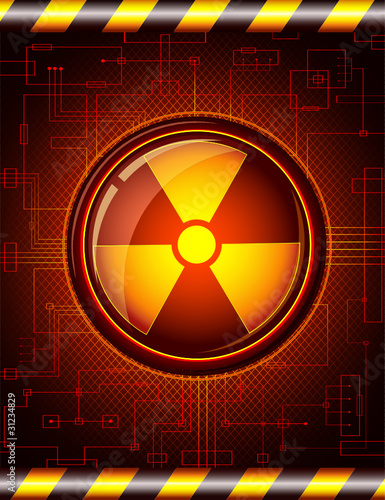 Danger button with the sign of radiation
