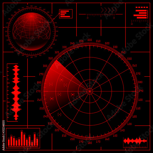 Digital Radar screen with globe