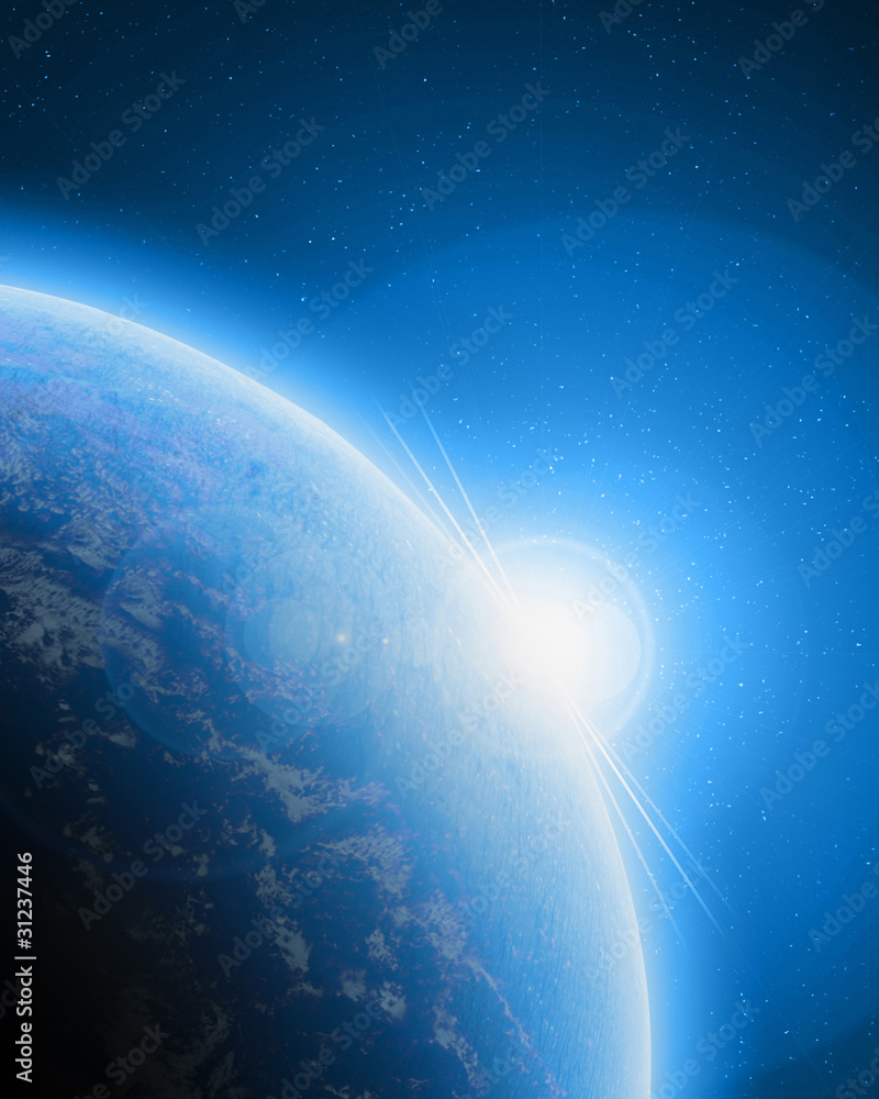 Blue planet earth in outer space