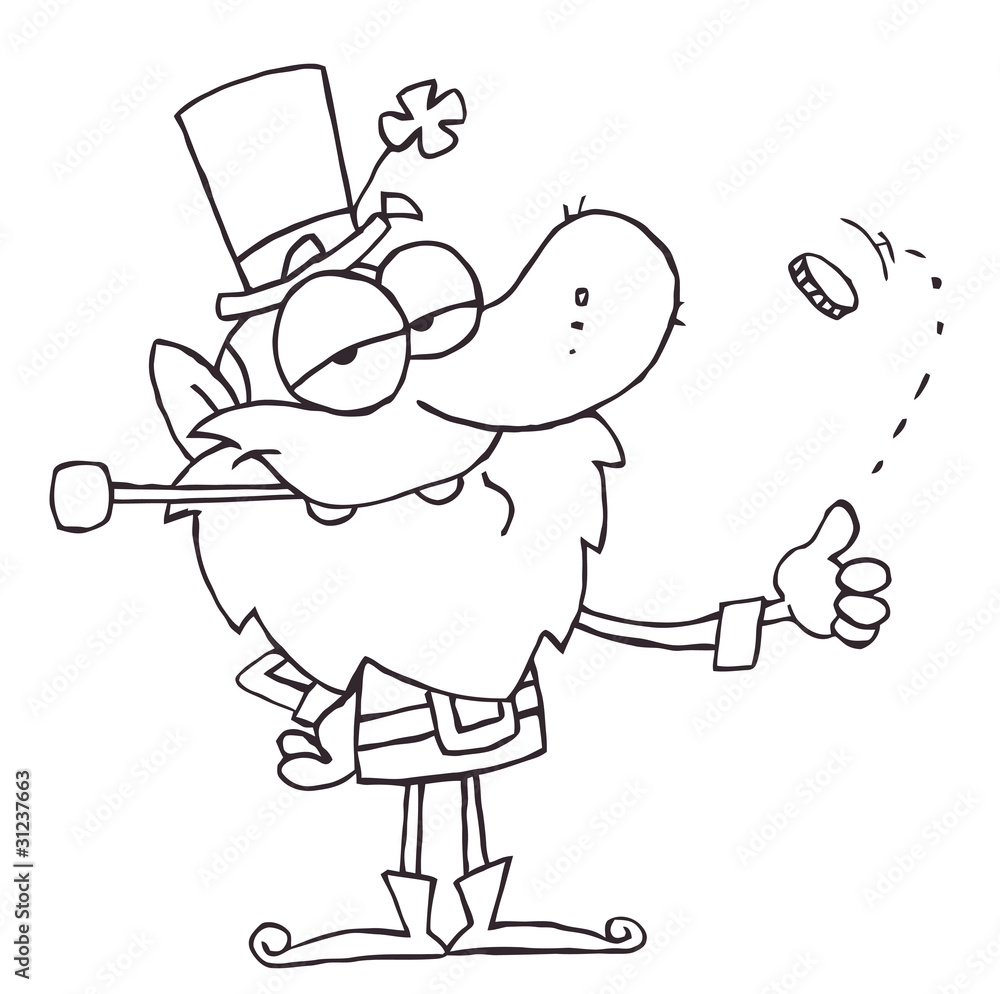 Outlined Leprechaun Flipping A Coin Outlined Leprechaun Flipping A Coin