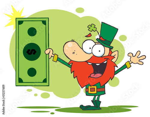 Rich Leprechaun Holding A Dollar Bill