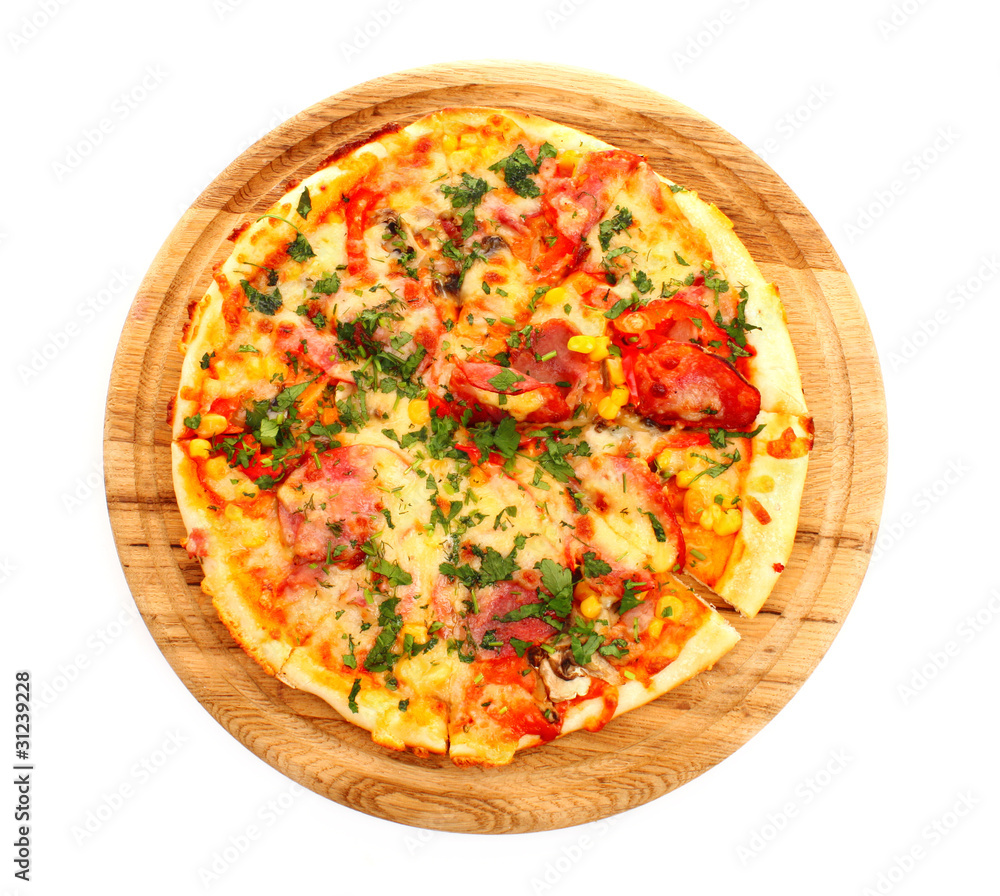 Tasty Italian pizza over white Tasty Italian pizza over white