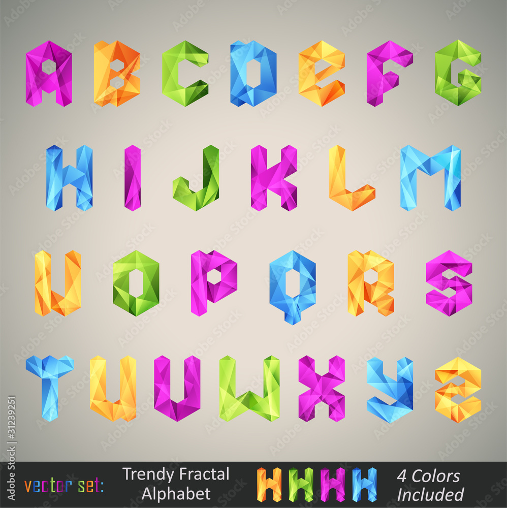 Fototapeta premium Trendy Colorful Fractal Geometric Alphabet.