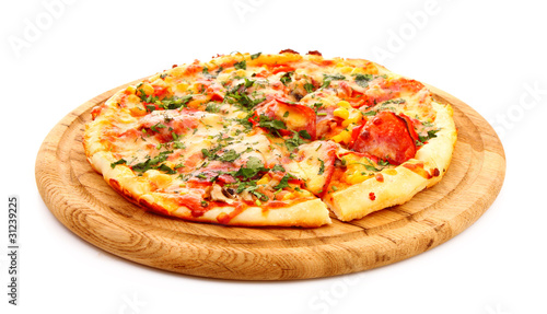Tasty Italian pizza over white