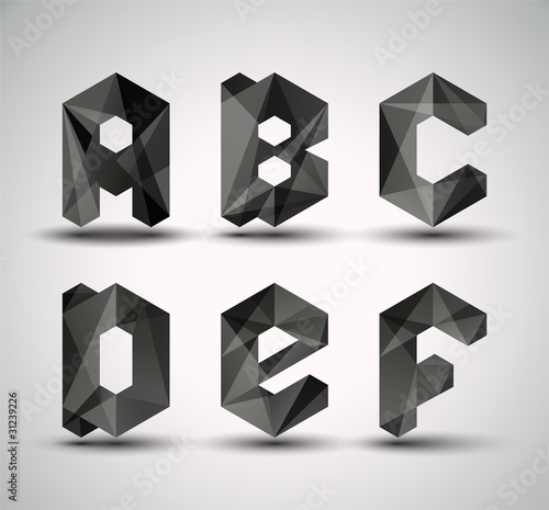 Trendy Black Fractal Geometric Alphabet.