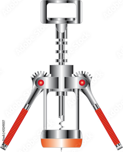 Bottle opener corkscrew over white background