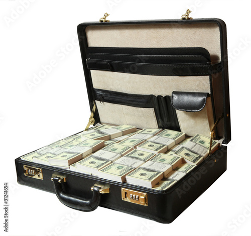 case full of dollar on white background photo