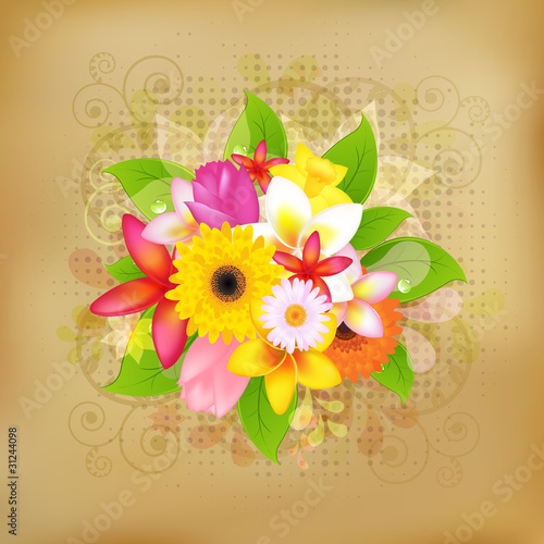 Fototapeta Naklejka Na Ścianę i Meble -  Flower Background On Old Paper