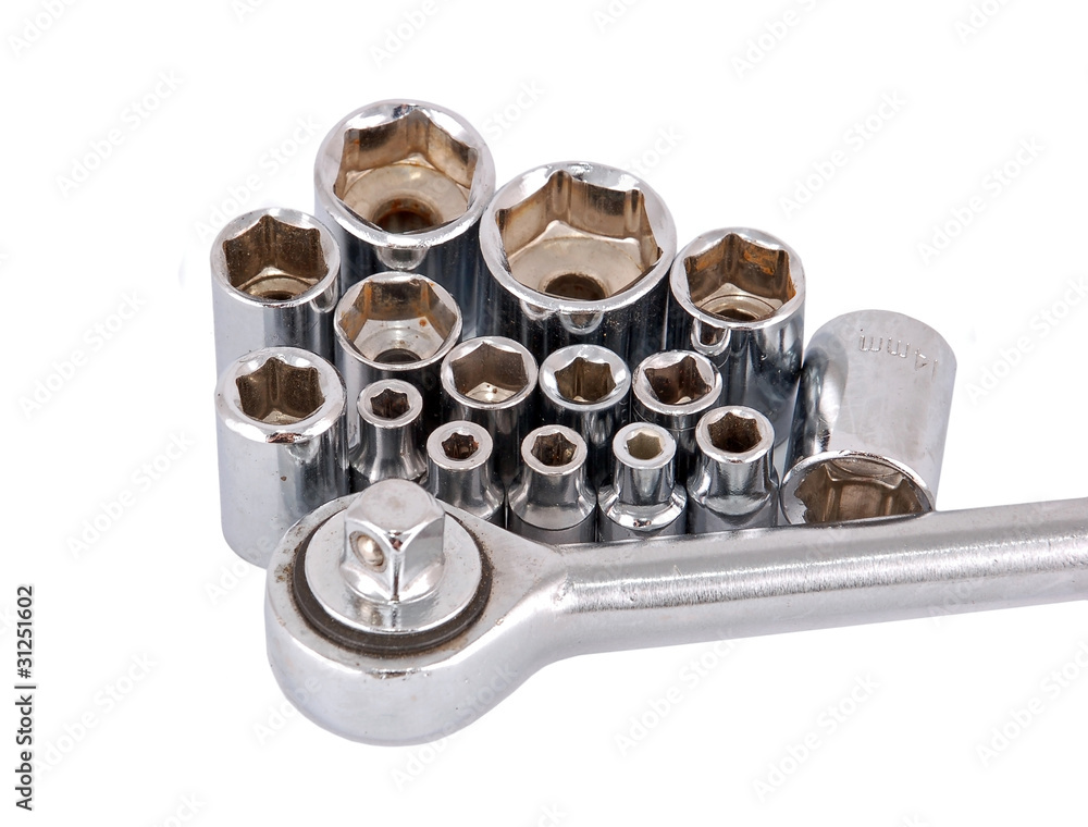 Exagonal socket wrench toolbox, isolated on white background Exagonal socket wrench toolbox, isolated on white background