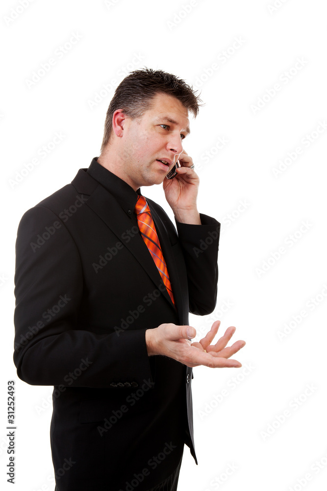 Businessman is calling on the phone over white background Businessman is calling on the phone over white background