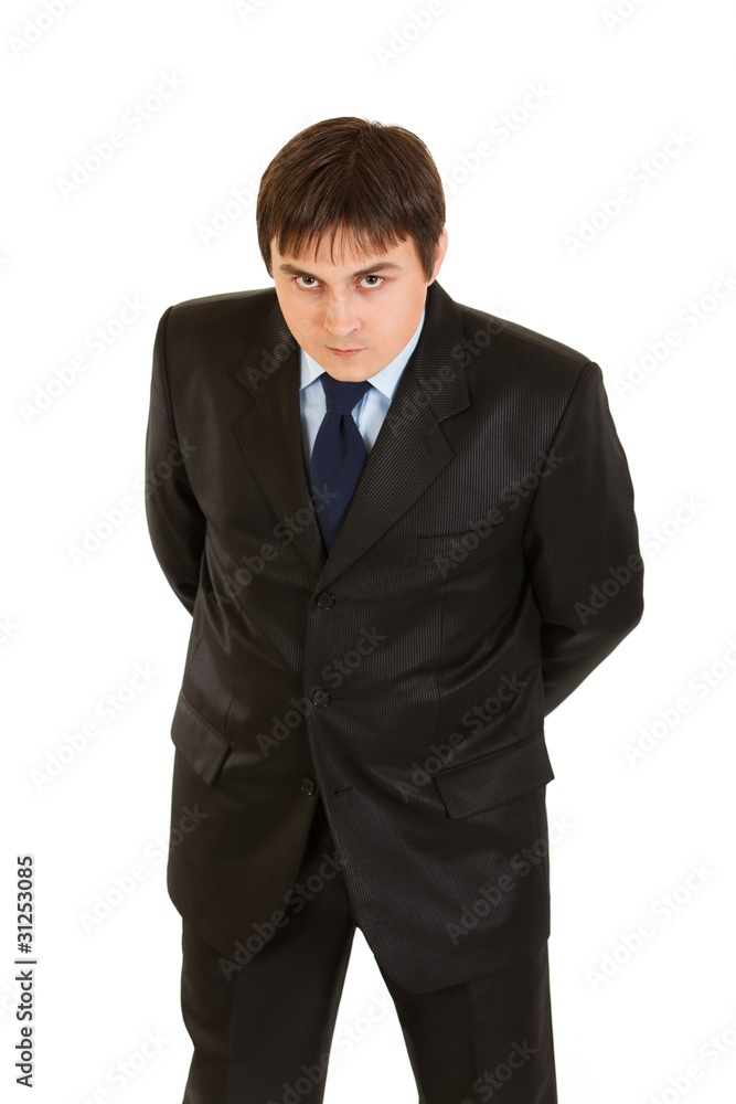Strict businessman attentively looking at you isolated Strict businessman attentively looking at you isolated