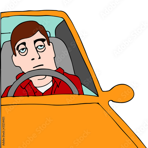 Tired Man Sitting in Traffic