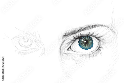 Eye with flower iris / realistic sketch (not auto-traced)
