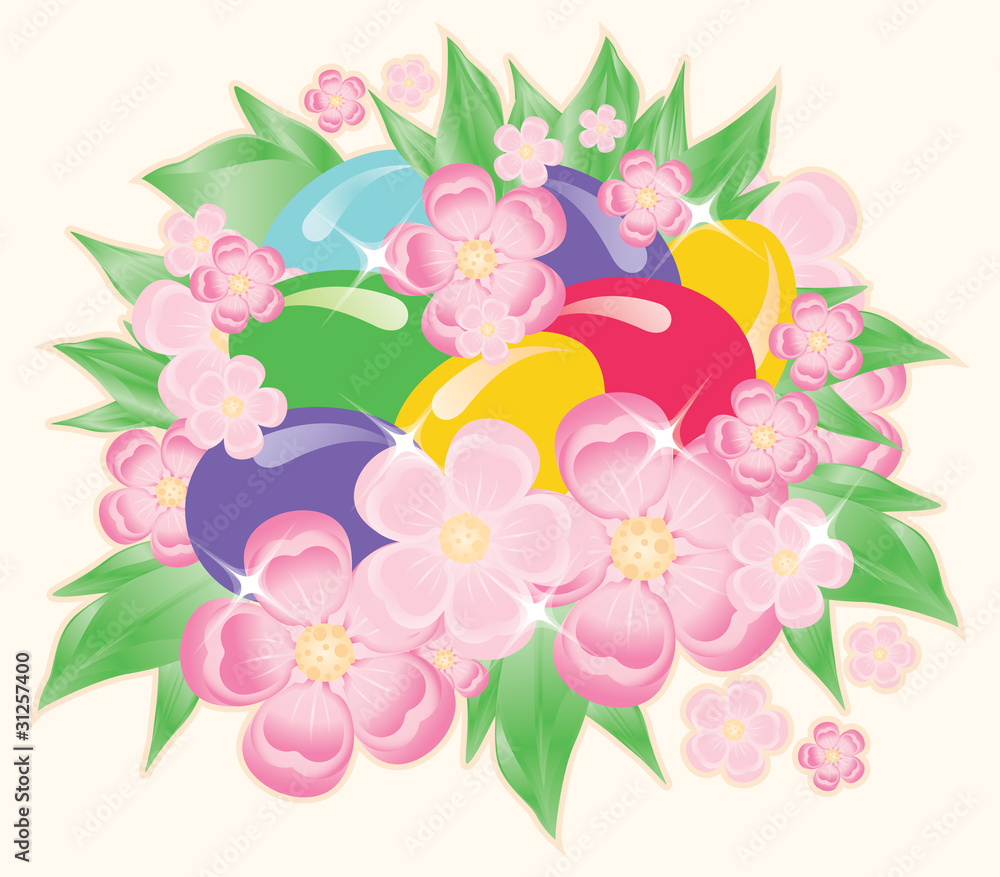 Easter eggs and flowers. vector illustration