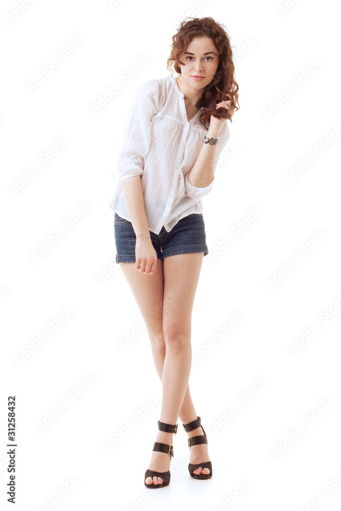 Fototapeta premium Young woman full body isolated on white background