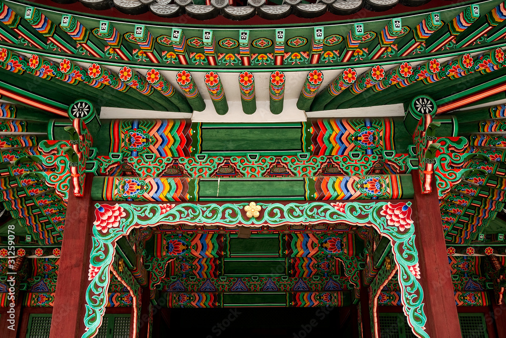 Naklejka premium temple painting detail seoul south korea asia