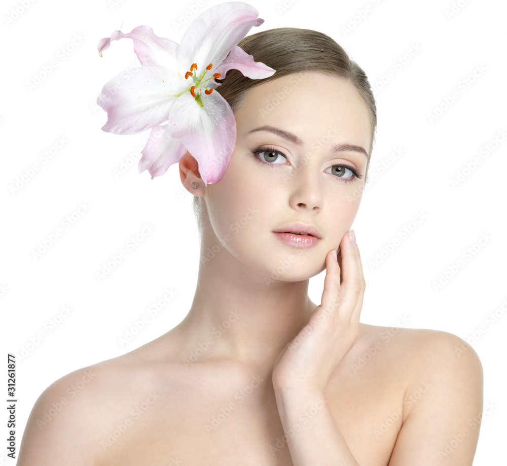 beautiful sexy woman with lily on the head beautiful sexy woman with lily on the head