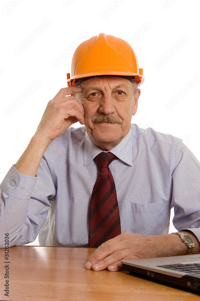 Engineer at the computer isolated on white background Engineer at the computer isolated on white background