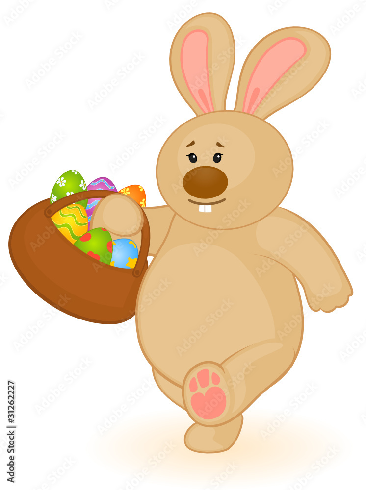 Easter Bunny with basket and colored eggs. Easter card Easter Bunny with basket and colored eggs. Easter card