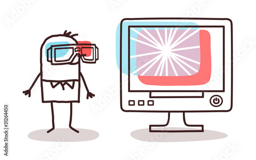 man watching computer screen with 3D glasses