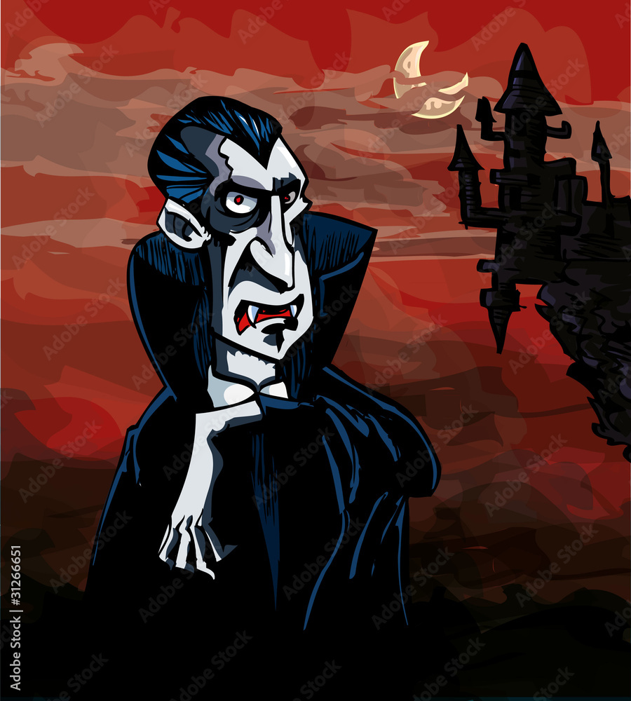 Cartoon vampire with a castle in background Vector Image