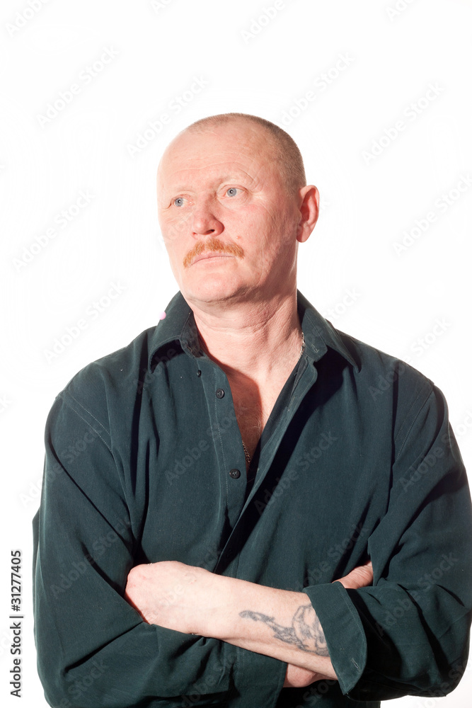 Obraz premium Portrait of male adult with short haircut and red mustache