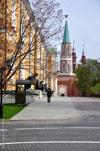 Historic cannon in front of a church at the Kremlin