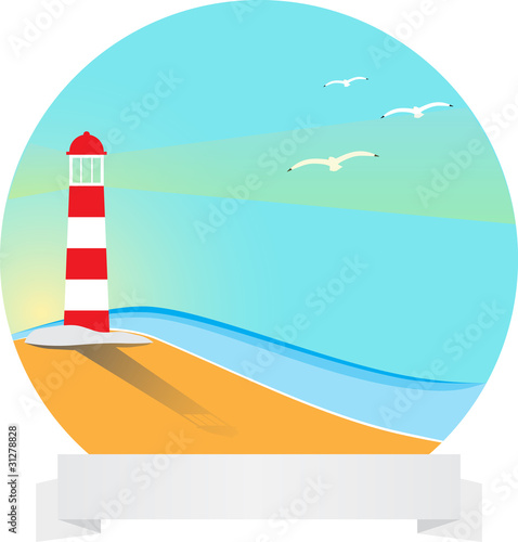 circle landscape with ribbon and lighthouse