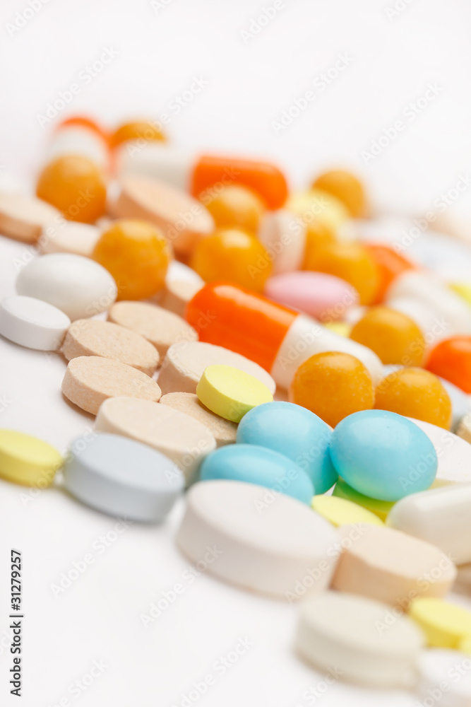 Colorful tablets with capsules Colorful tablets with capsules
