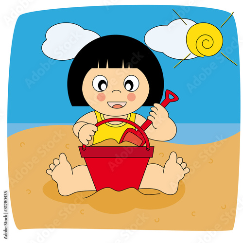 Niña jugando en la playa