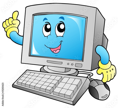 Cartoon smiling desktop computer
